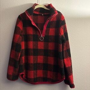 Red Checkerboard Fleece Quarter Zip Pullover